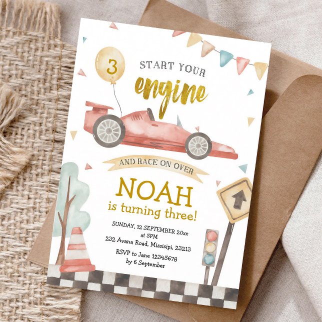 Invitation d'anniversaire garçon voiture de course (Créateur téléchargé)