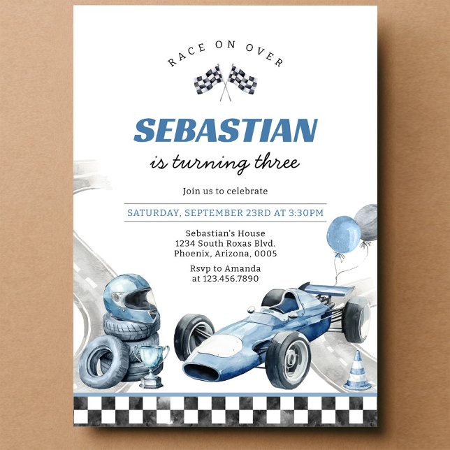 Invitation d'anniversaire garçon voiture de course (Créateur téléchargé)