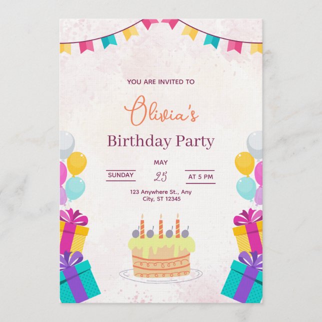 Invitation d'anniversaire Gâteau & Ballons, Annive (Devant)
