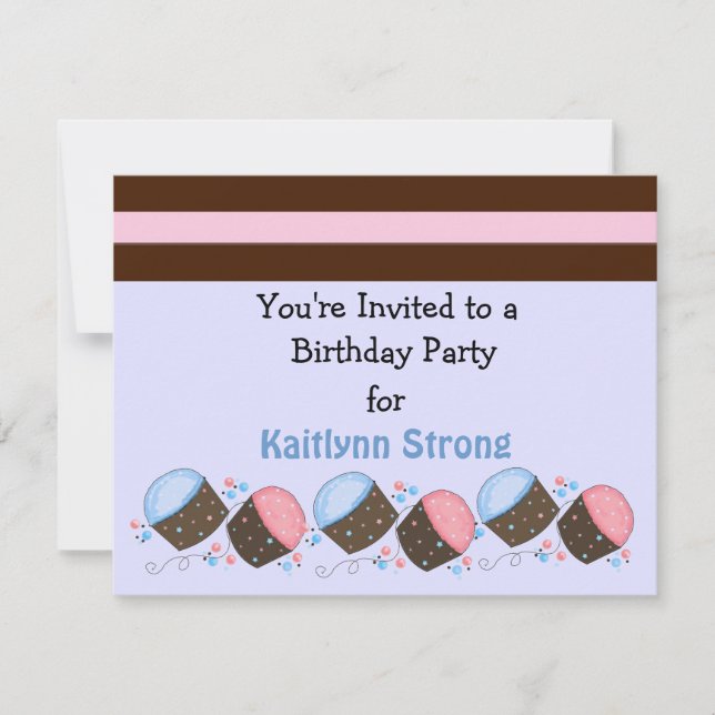 Invitation d'anniversaire gâteau cupcake mignon (Devant)