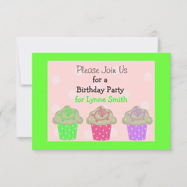 Invitation d'anniversaire gâteau cupcake vert citr (Devant)