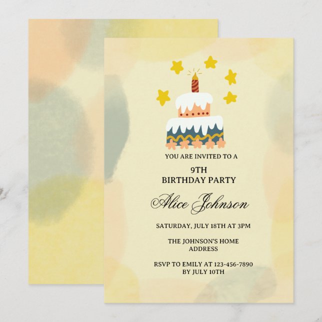 Invitation d'anniversaire gâteau d'anniversaire su (Devant / Derrière)
