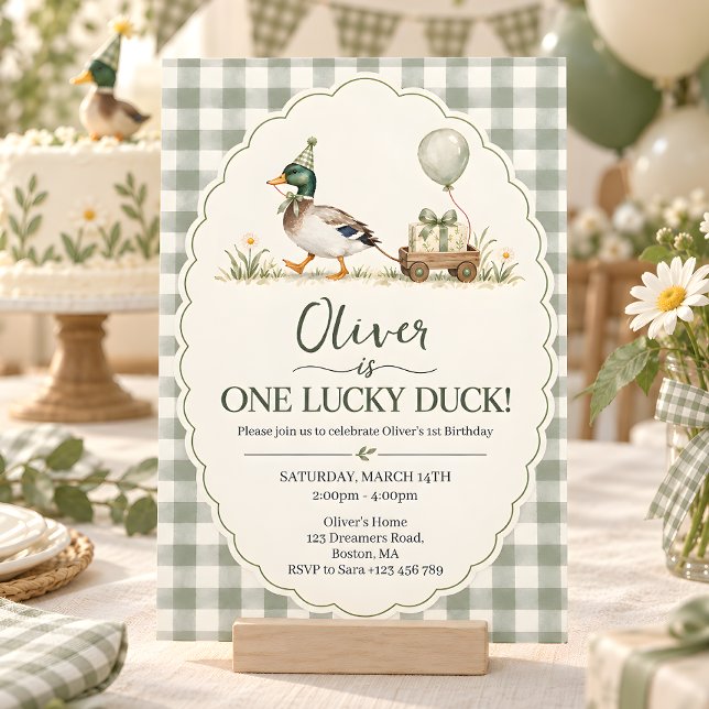Invitation d'anniversaire Gingham Canard Colvert C (Créateur téléchargé)