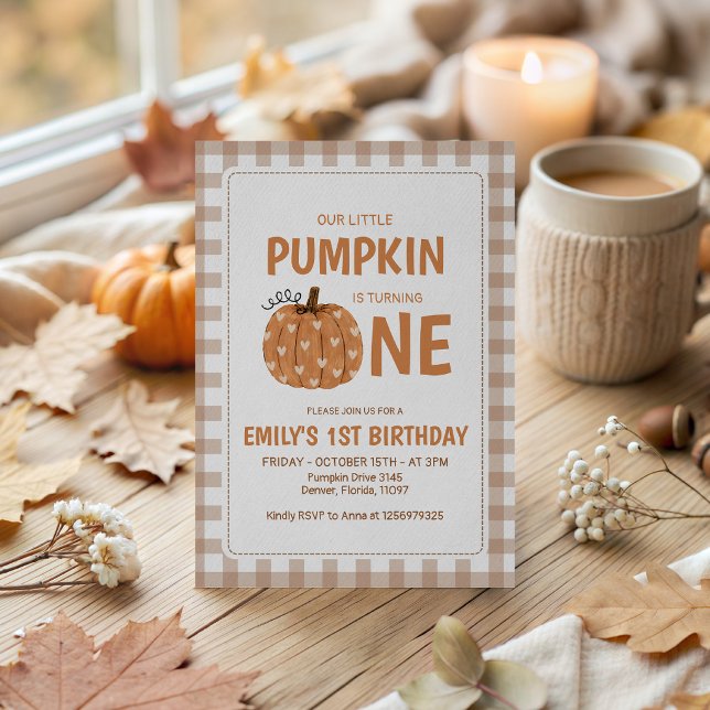 Invitation d'anniversaire Gingham Little Pumpkin 1 (Créateur téléchargé)