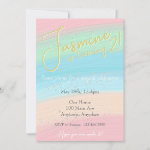 Invitation d'anniversaire Girly Pastel Rainbow