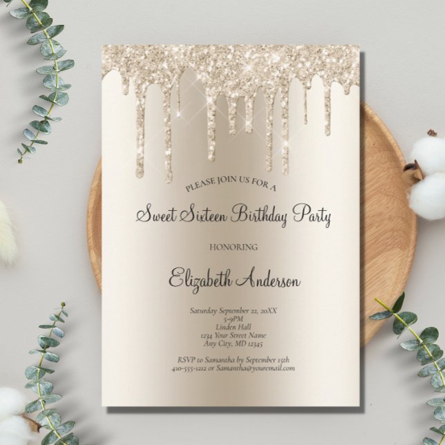 Invitation d'anniversaire Glam Sweet 16 avec paill (Créateur téléchargé)