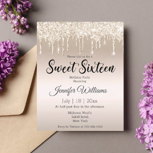 invitation d'anniversaire glitter doré 16 ans douc