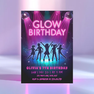 Invitation d'anniversaire Glow Fête de danse aux