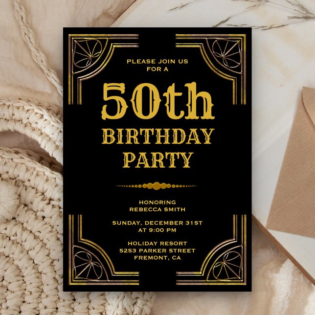 Invitation d'anniversaire Gold Art Déco Gatsby le  (Créateur téléchargé)
