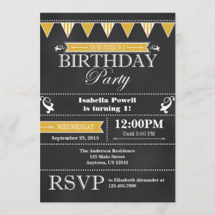 Invitation d'anniversaire Gold Black Chalkboard