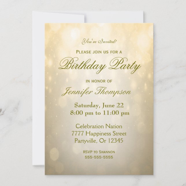 Invitation d'anniversaire | Gold Bokeh (Devant)