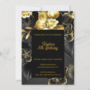 Invitation d'anniversaire Gold Floral