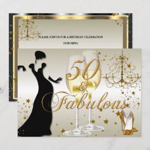 Invitation d'anniversaire Gold Sparkle 50 & Fabule