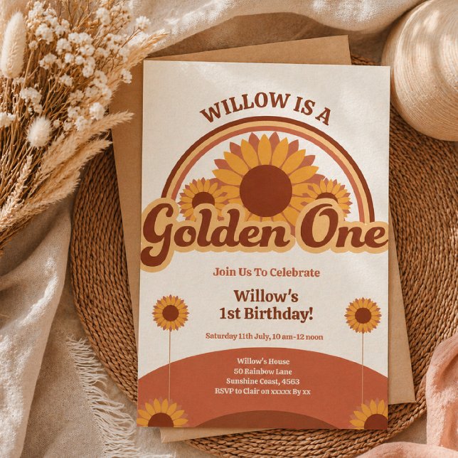 Invitation d'anniversaire Golden One Fille | Rétro (Créateur téléchargé)