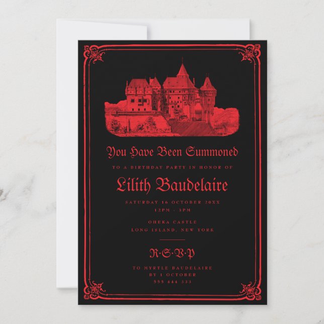 Invitation d'anniversaire gothique Château Vampire (Devant)