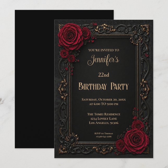 Invitation d'anniversaire gothique florale (Devant / Derrière)