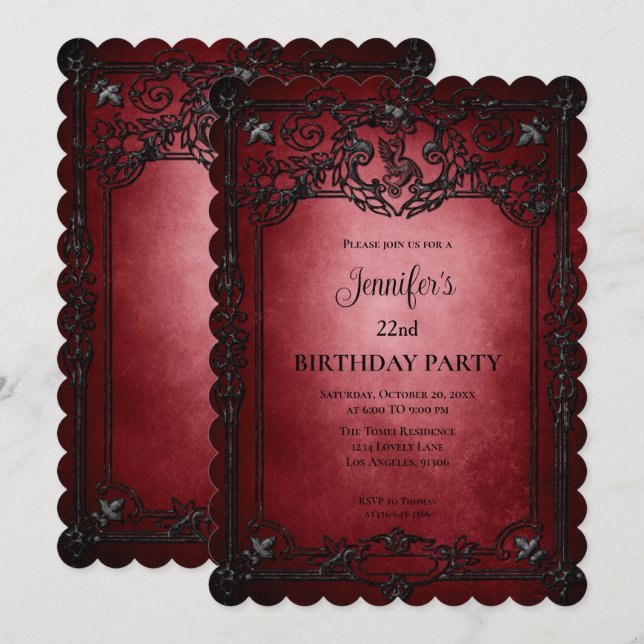 Invitation d'anniversaire gothique foncé (Devant / Derrière)