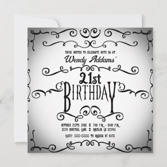 Invitation d'anniversaire gothique ornementale vin (Devant)