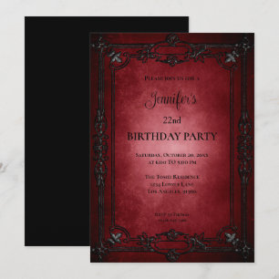 Invitation d'anniversaire gothique rouge foncé