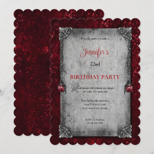 Invitation d'anniversaire gothique rouge foncé
