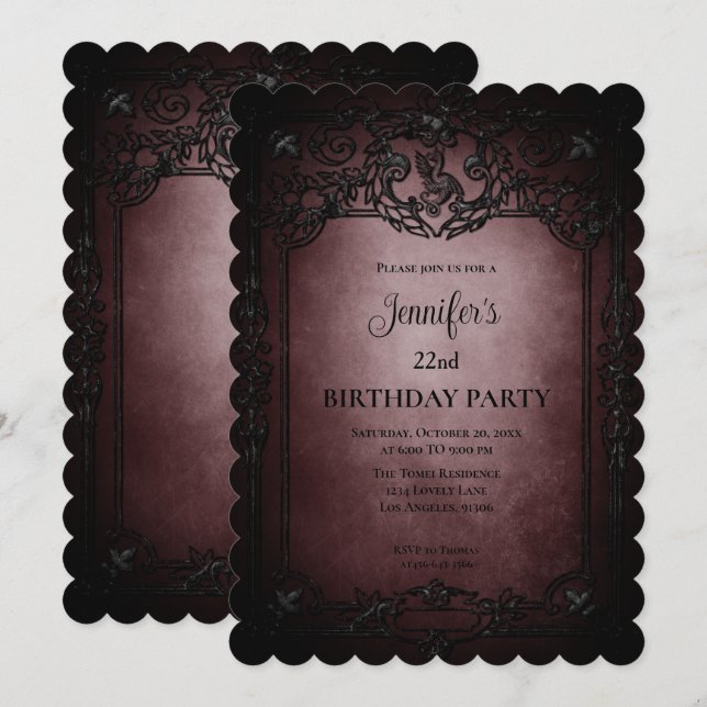 Invitation d'anniversaire gothique sombre (Devant / Derrière)