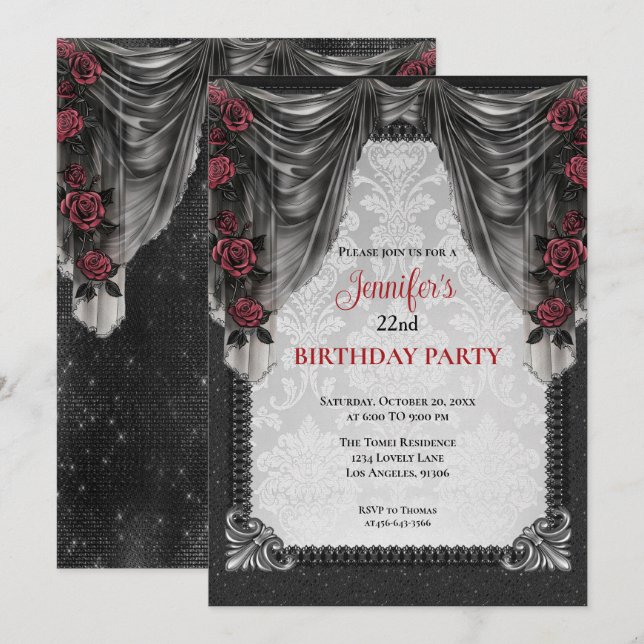 Invitation d'anniversaire gothique sombre (Devant / Derrière)