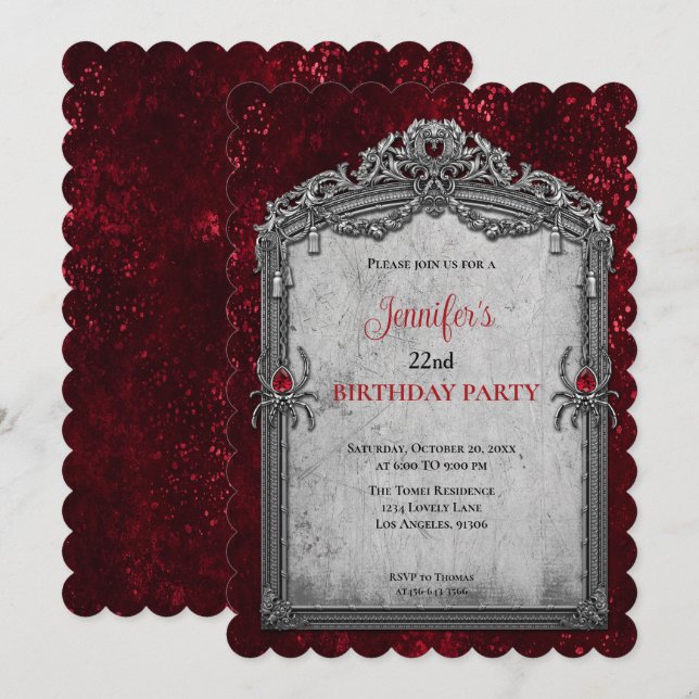 Invitation d'anniversaire gothique sombre (Devant / Derrière)