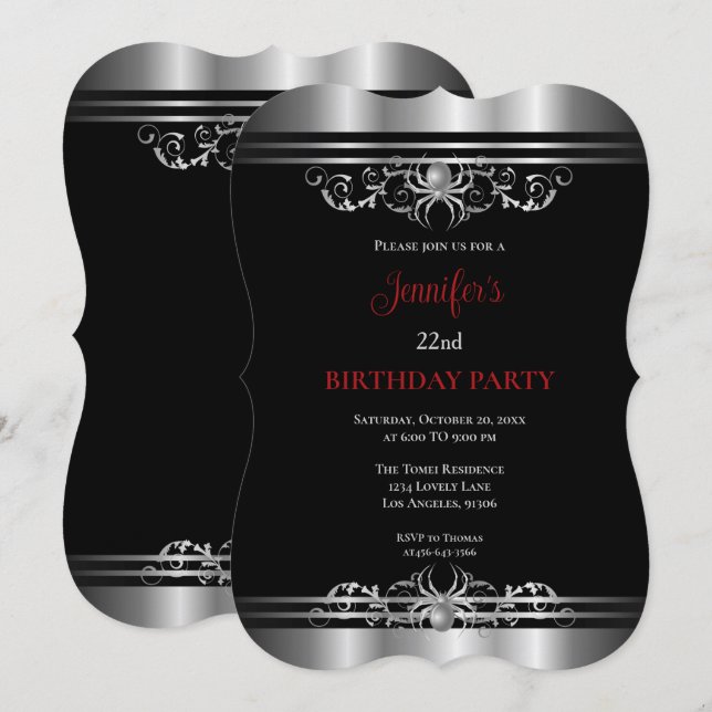 Invitation d'anniversaire gothique sombre (Devant / Derrière)