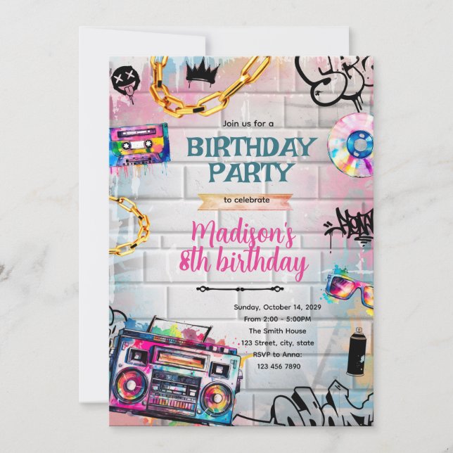Invitation d'anniversaire graffiti (Devant)
