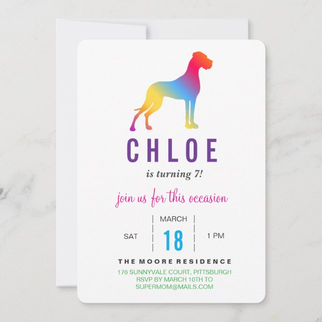 Invitation d'anniversaire Grand Danois Bourgogne (Dos)