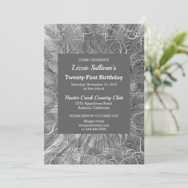Invitation d'anniversaire grise et scintillante (Debout devant)