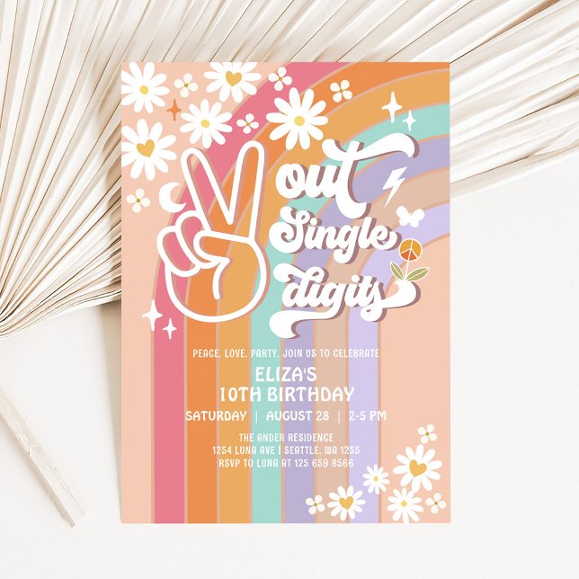 Invitation d'anniversaire groovy 10ème Peace Out S (Créateur téléchargé)