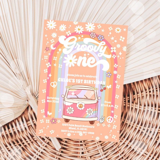 Invitation d'anniversaire Groovy Daisy 1ère année (Créateur téléchargé)