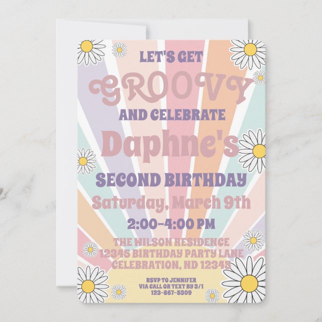 Invitation d'anniversaire Groovy Hippy Sun & Daisy (Devant)