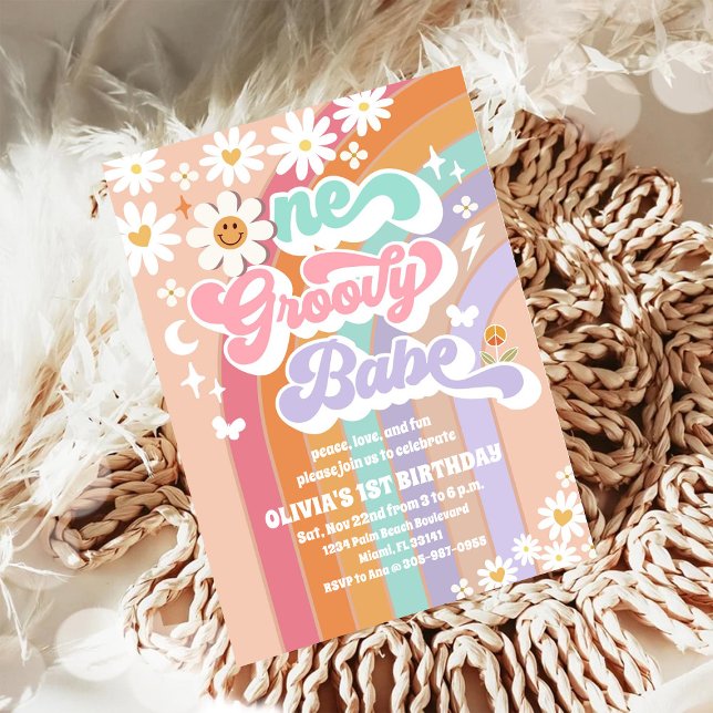 Invitation d'anniversaire Groovy Pastel 1ère année (Créateur téléchargé)