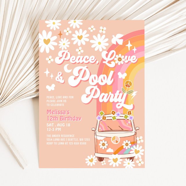 Invitation d'anniversaire Groovy Peace Love Fête a (Créateur téléchargé)