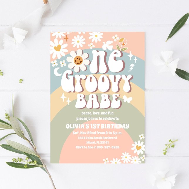 Invitation d'anniversaire Groovy Rainbow 1ère anné (Créateur téléchargé)