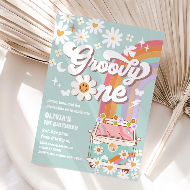Invitation d'anniversaire Groovy Retro Daisy 1ère  (Créateur téléchargé)