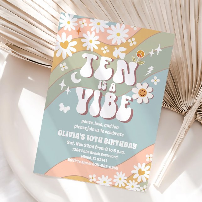 Invitation d'anniversaire Groovy Retro pour les 10 (Créateur téléchargé)