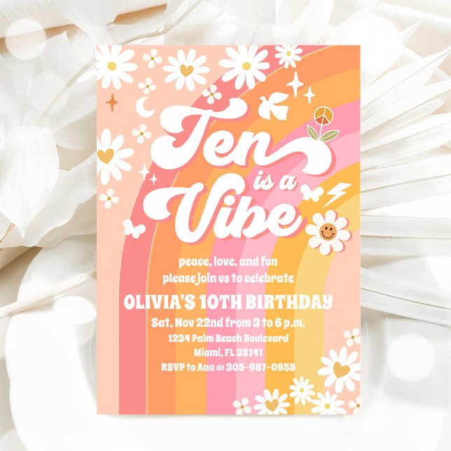 Invitation d'anniversaire Groovy Rétro pour les 10 (Créateur téléchargé)