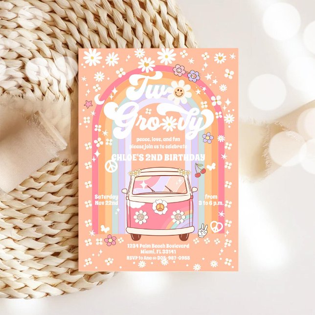 Invitation d'anniversaire Groovy Retro pour un 2èm (Créateur téléchargé)