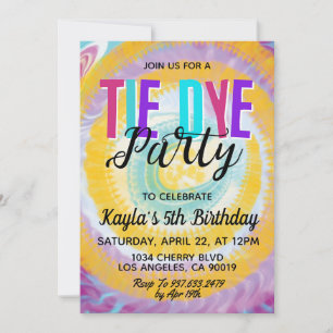 Invitation d'anniversaire Groovy Rétro Tie Dye