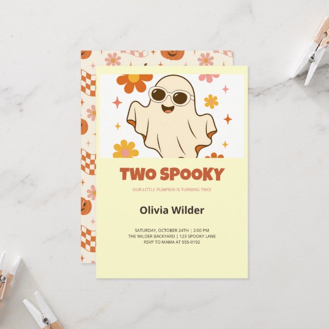 Invitation d'anniversaire Groovy Two Spooky 2ème (Devant/Arrière en situation)