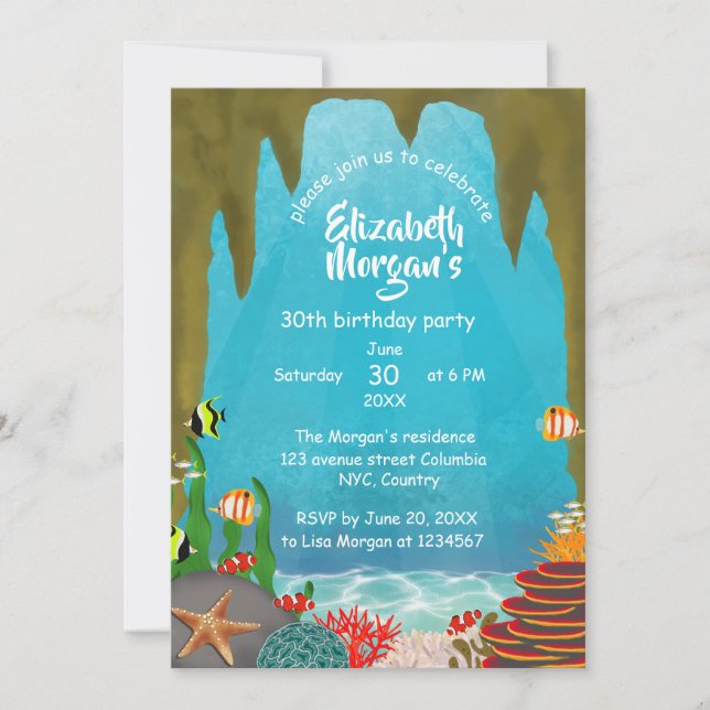Invitation d'anniversaire Grotte Océanique Magnifi (Devant)