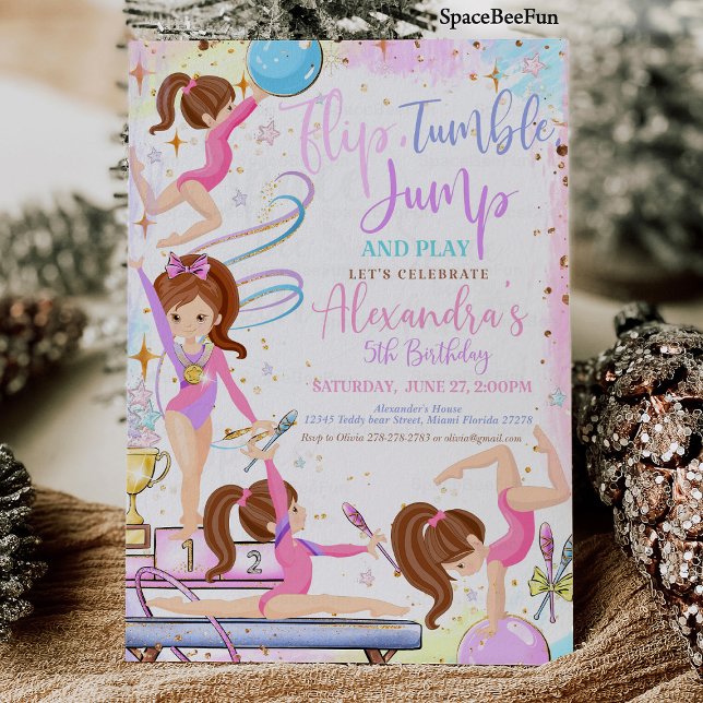 Invitation d'anniversaire Gymnastique Fête de Gymn (Gymnastics Birthday Invitation Party Gymnastics)