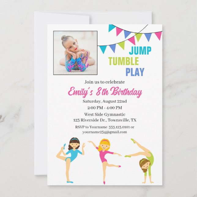 Invitation d'anniversaire gymnastique pour fille (Devant)