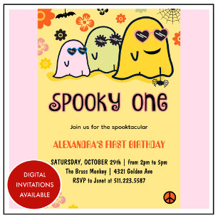 Invitation d'anniversaire Halloween 1 an fantôme e