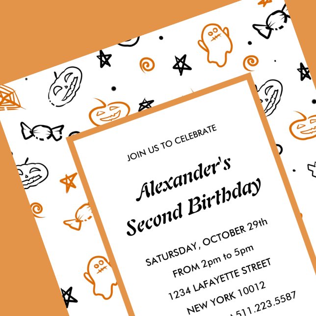 Invitation d'anniversaire Halloween 2ème deuxième  (Halloween-2nd-birthday-invitation-second-ghost-1)