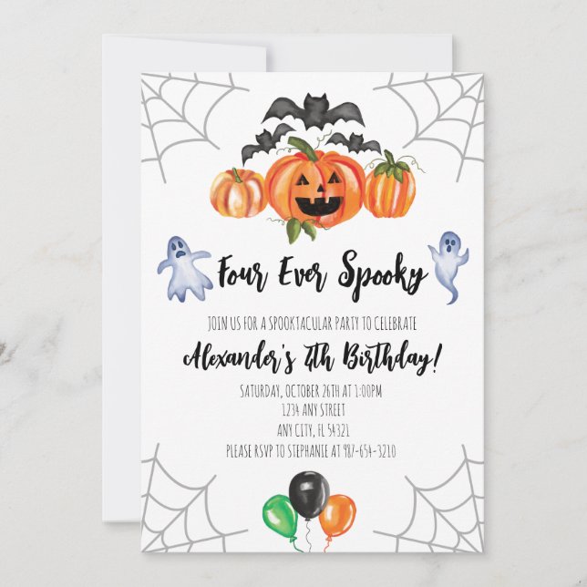 Invitation d'anniversaire Halloween 4 ans Quatre f (Devant)