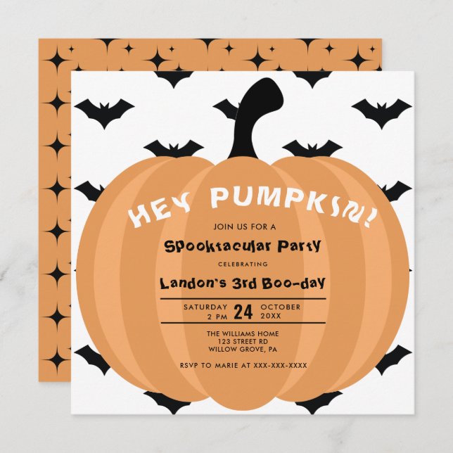 Invitation d'anniversaire Halloween Citrouille Mod (Devant / Derrière)